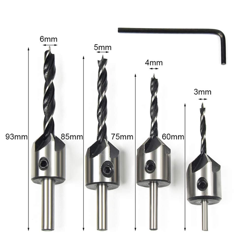 Inditrust 4PCS HSS Countersink Drill Bit Set – 5-Flute Chamfer Cutter Bits for Woodworking – Deburring & Beveling Tool Kit - Image 2
