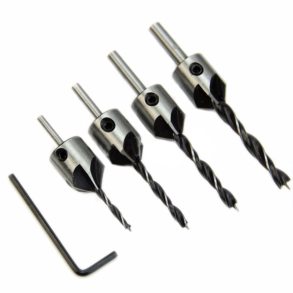 Inditrust 4PCS HSS Countersink Drill Bit Set – 5-Flute Chamfer Cutter Bits for Woodworking – Deburring & Beveling Tool Kit