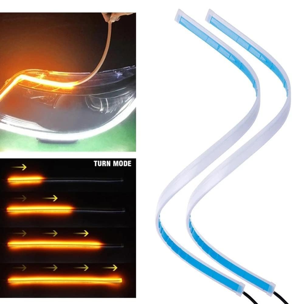 Eltron Turbo ELT5487UTRE DC Power Sequential Flow Universal Waterproof Ultra-Fine 60cm DRL | Daytime Running Light | Flexible | Soft | Tube Car LED Strip | White and Yellow Color (Pack Of 2) - Image 2