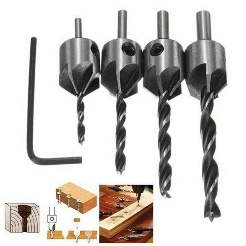 Inditrust 4PCS HSS Countersink Drill Bit Set – 5-Flute Chamfer Cutter Bits for Woodworking – Deburring & Beveling Tool Kit - Image 3