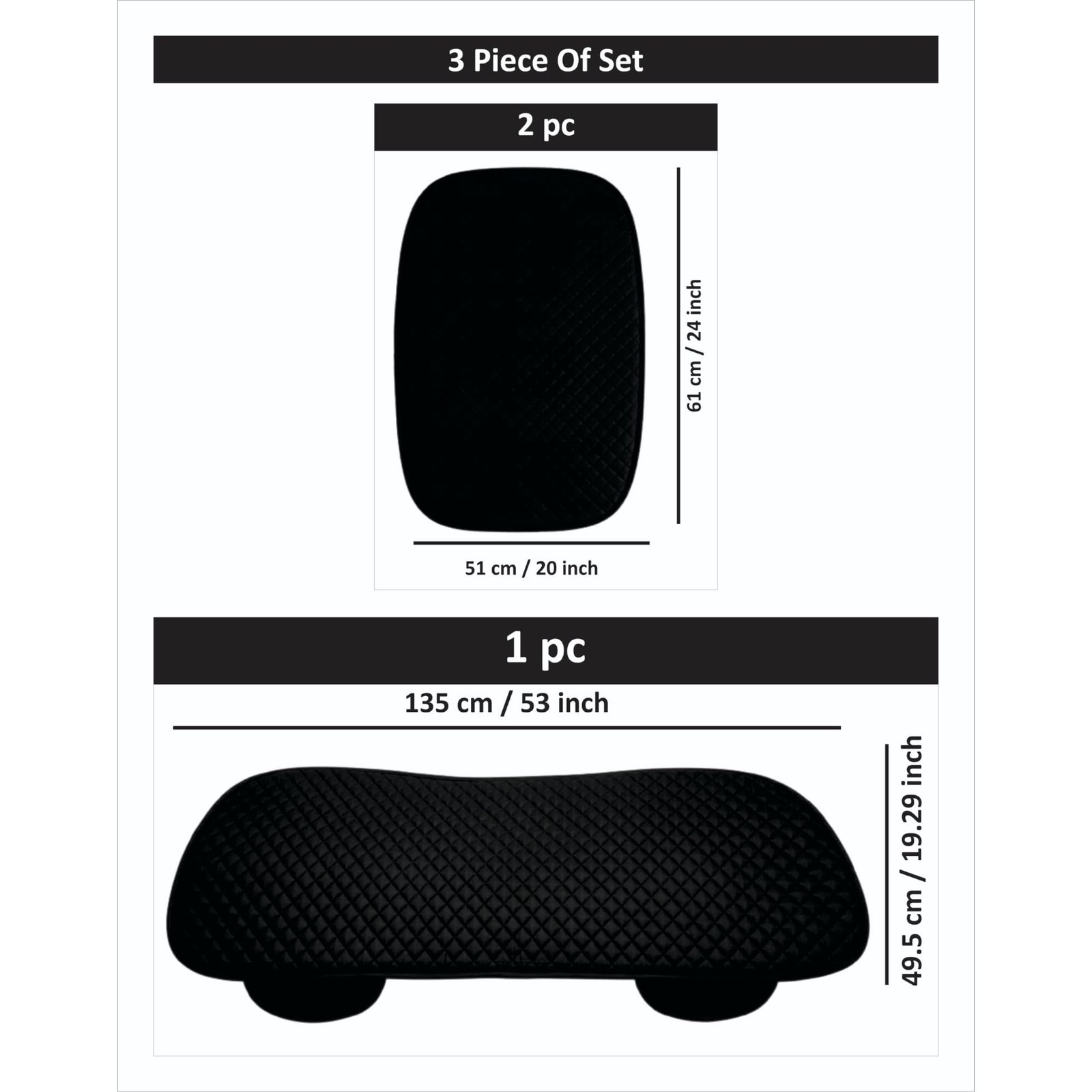AURAFRESH Car Rear Seat Cushion Pad Quilted Breathable Seat Cover Protector Anti Slip Universal Fit Soft Comfort Mat Set for Daily Travel (Black, 3PC of Set (only Rear seat)) - Image 4