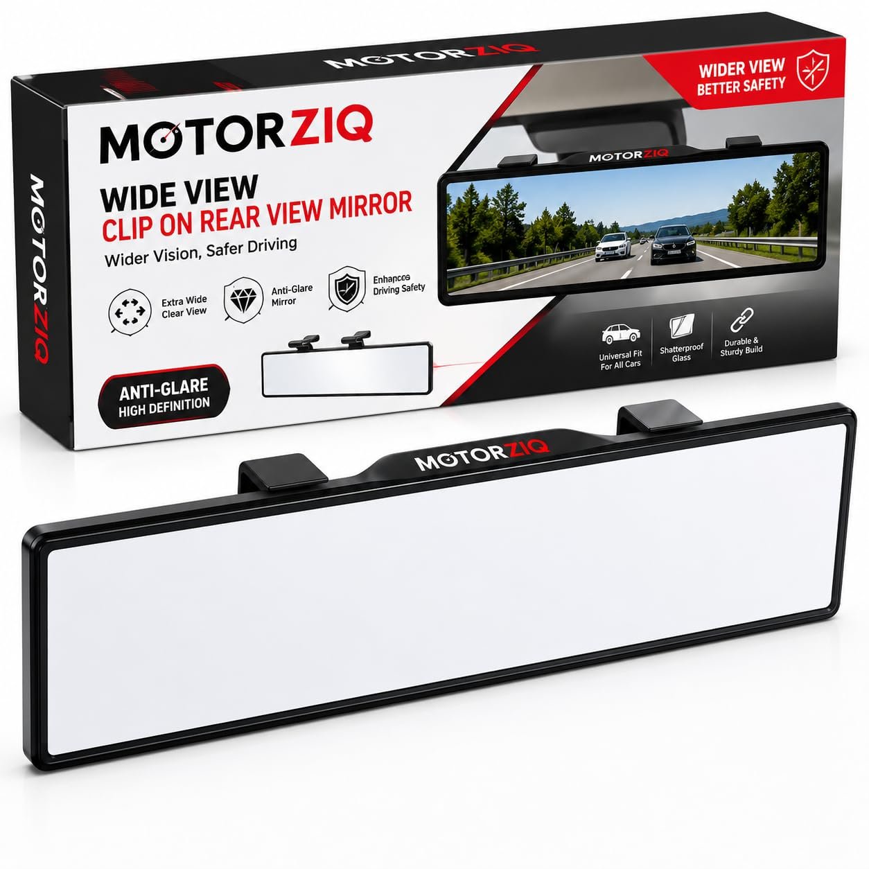Car Panoramic Rear View Mirror | Wide Angle Blind Spot Mirror for Car | Interior Rearview Mirror Clip-On | Anti-Glare Large Vision Safety Mirror for Cars, SUVs & Trucks