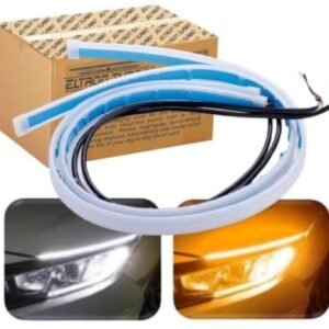 Eltron Turbo ELT5487UTRE DC Power Sequential Flow Universal Waterproof Ultra-Fine 60cm DRL | Daytime Running Light | Flexible | Soft | Tube Car LED Strip | White and Yellow Color (Pack Of 2)