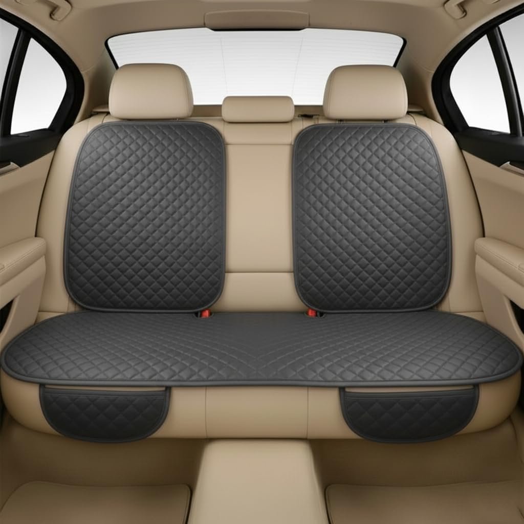 AURAFRESH PU Leather Car Seat Cover Universal Fit Premium Car Seat Cushion Protector Breathable Waterproof Interior Seat Protector for Comfortable Seat Cover (Grey, 3PC Rear SEAT)