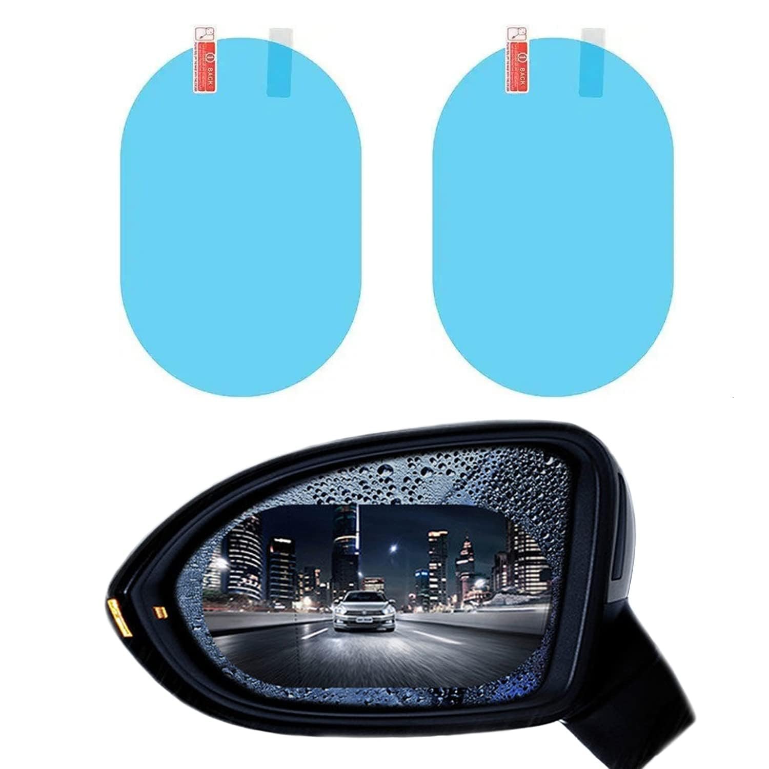 Car Rear View Mirror Rain Proof Film, Anti Water Mist Anti Glare Mirror Protector, Anti Scratch Waterproof Protective Sticker for Side Mirror, Clear Driving Safety Film for Cars, Bikes (Pack of 2)
