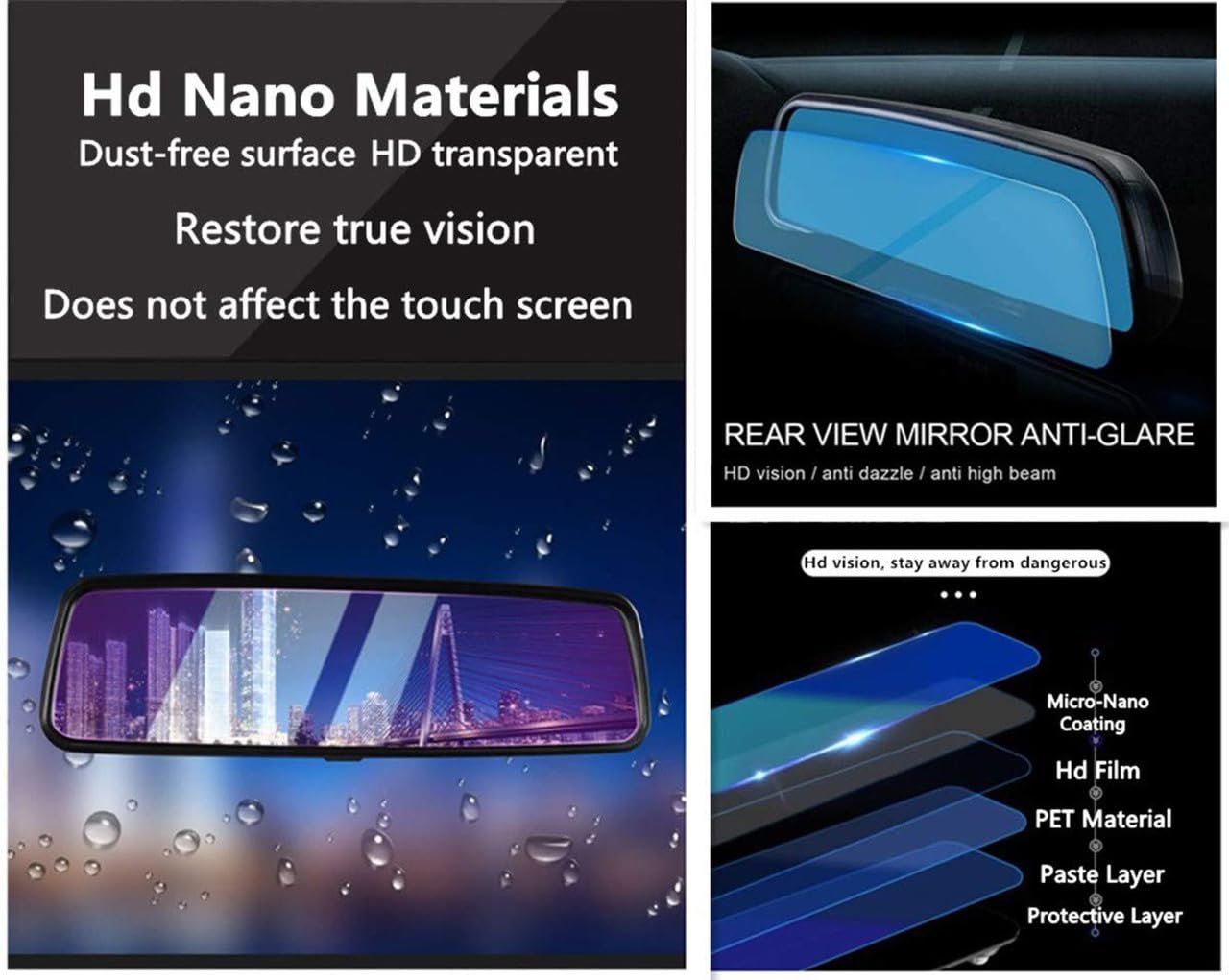 Car Rear View Mirror Anti-Glare Film Interior Rearview Mirror Anti Glare Membrane Anti-Scratch Sticker Safe Driving Protective Film For Hindustan Motors Contessa - Image 3