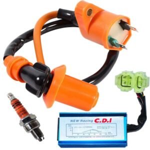 High Performance Racing Ignition Coil for GY6 50cc 150cc 125cc ATV Moped Scooter Parts with 6 Pin CDI 3 Electrode Spark Plug - Scooter Ignition Coil Moped Performance Parts by