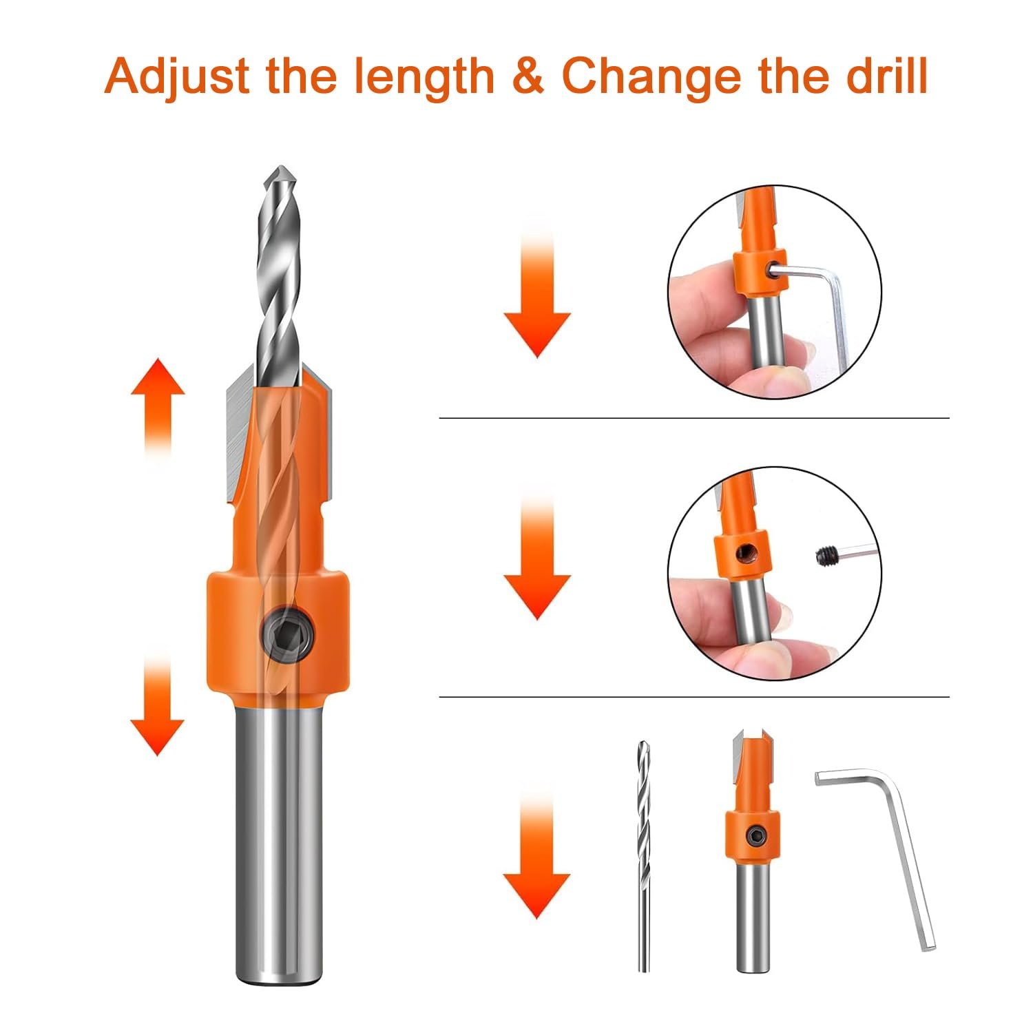 Serplex® 10Pcs Wood Countersink Drill Bit Set, 5Pcs Countersink Drill Bit - Image 6