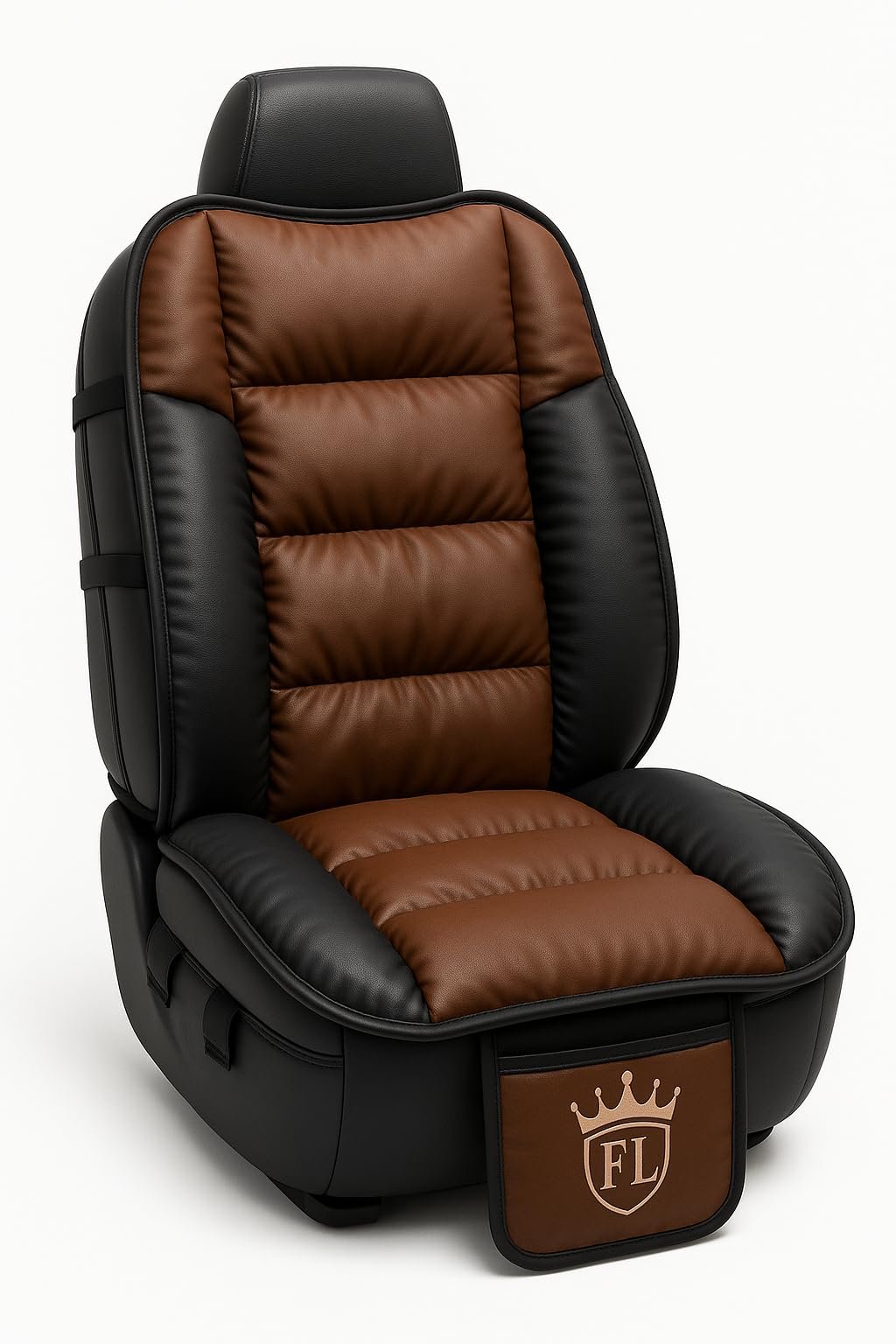 3D FRONTLINE Ultra Comfort Luxury PU Leather Brown Seat Cover Cushion for All The Cars,SUV,Office Chair,Home Chair-Easy Strap Fit,Pocket Flap(Universal Fit,1 Pack)