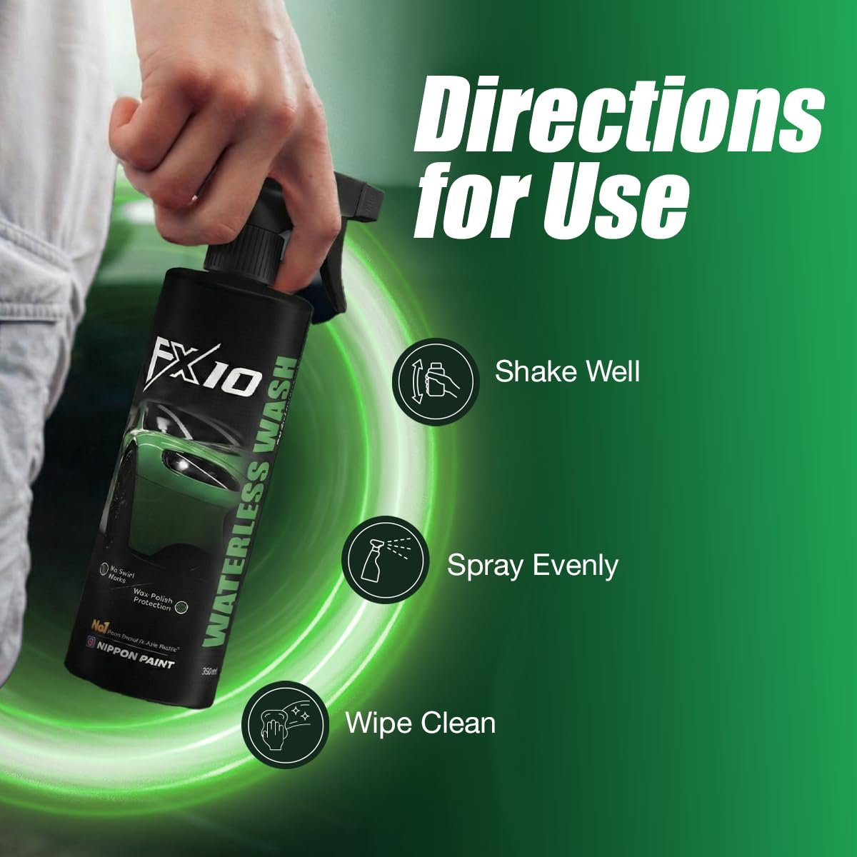 Nippon Paint FX10 Waterless Car Wash Spray 500ML | 2in1 Clean + Wax Protection | Scratch Free Technology Hydrophobic Effect & UV Shield | On the Go Car Cleaning Spray High Gloss Streak Free Finish - Image 5