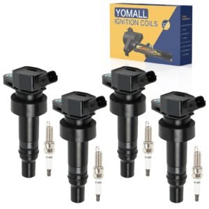 YOMALL 4PCS UF652 Ignition Coils + 4PCS 93815 Iridium Spark Plugs Ignition Coils Pack Fits for 2012-2019 Accent, 2012-2017 Veloster, 2012-2019 Rio, 2012-2019 Soul 1.6L, Coil Pack Aftermarket Parts