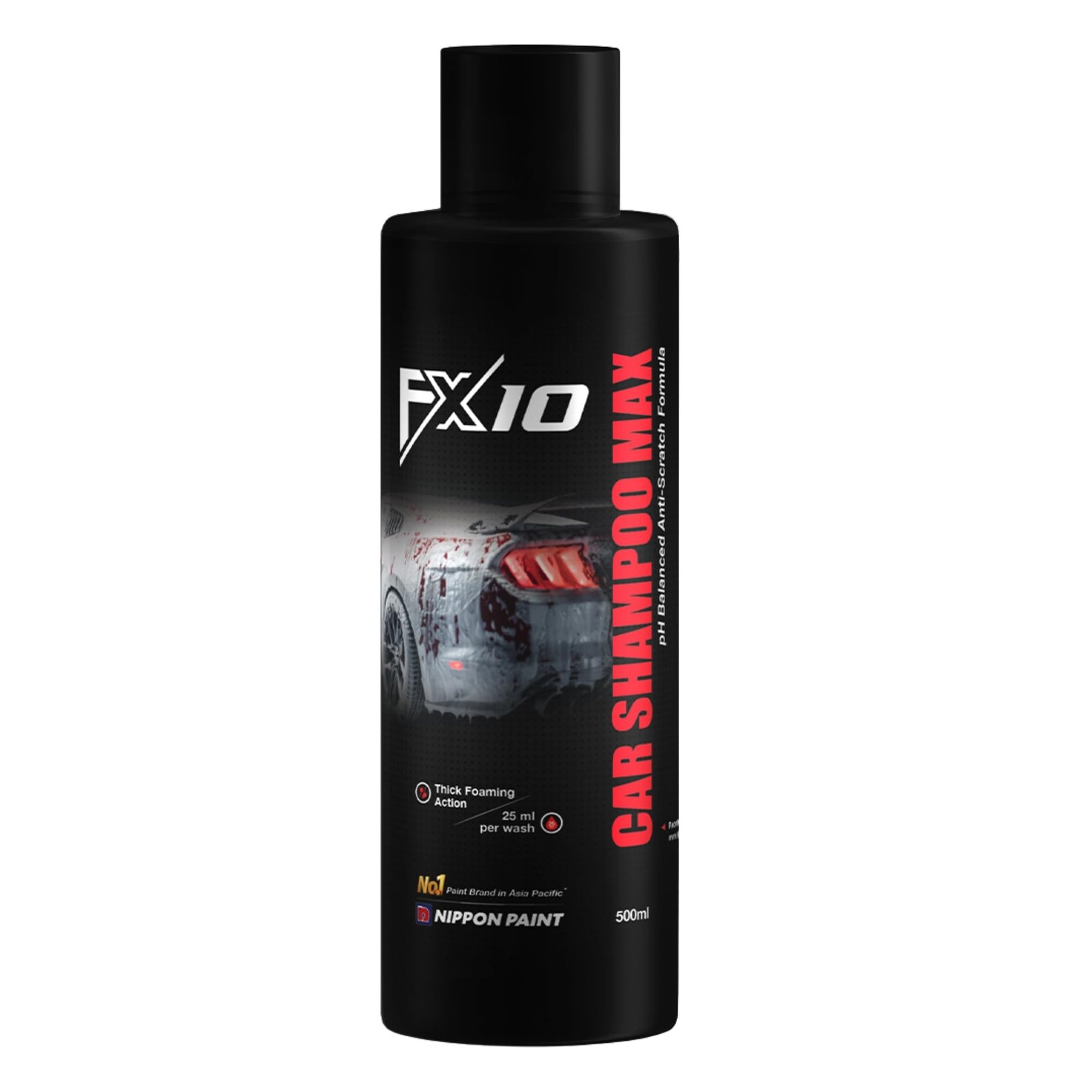 Nippon Paint FX10 Car Shampoo Max 500 Ml | High Foam pH Balanced Car Wash Liquid | Anti Scratch Deep Cleaning Formula | Hydrophobic Shine Car Cleaning Solution For Exterior Care