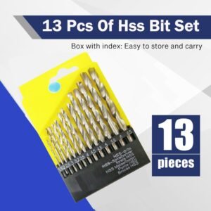 Inditrust 13 Pcs HSS Drill Bit Set (1.5mm to 6.5mm) | High Speed Steel Straight Shank Drill Bits for Wood, Metal, Plastic & Wall Drilling | Multipurpose Power Tool Accessories