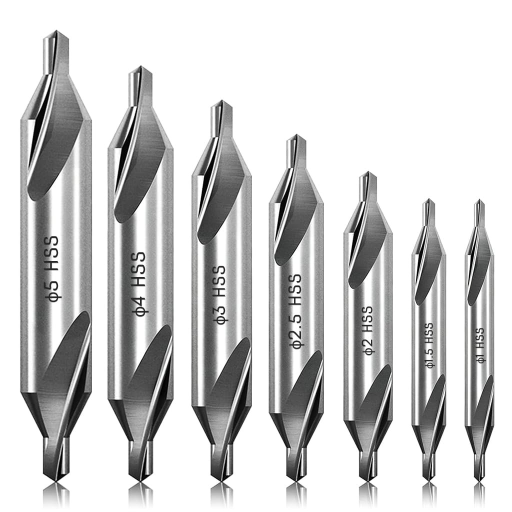 Serplex® 7 Pieces Center Drill Bits Set M2 High Speed Steel Center Drill Kit Lathe Tools with 60-Degree Angle for Lathe Metalworking and Precision Drilling in Size 1.0 1.5 2.0 2.5 3.0 4.0 5.0