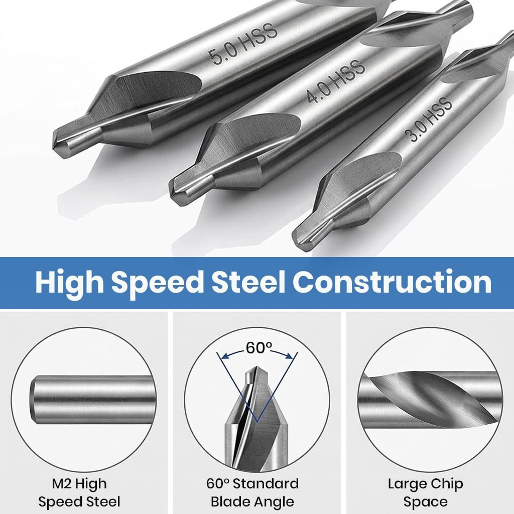 Serplex® 7 Pieces Center Drill Bits Set M2 High Speed Steel Center Drill Kit Lathe Tools with 60-Degree Angle for Lathe Metalworking and Precision Drilling in Size 1.0 1.5 2.0 2.5 3.0 4.0 5.0 - Image 3