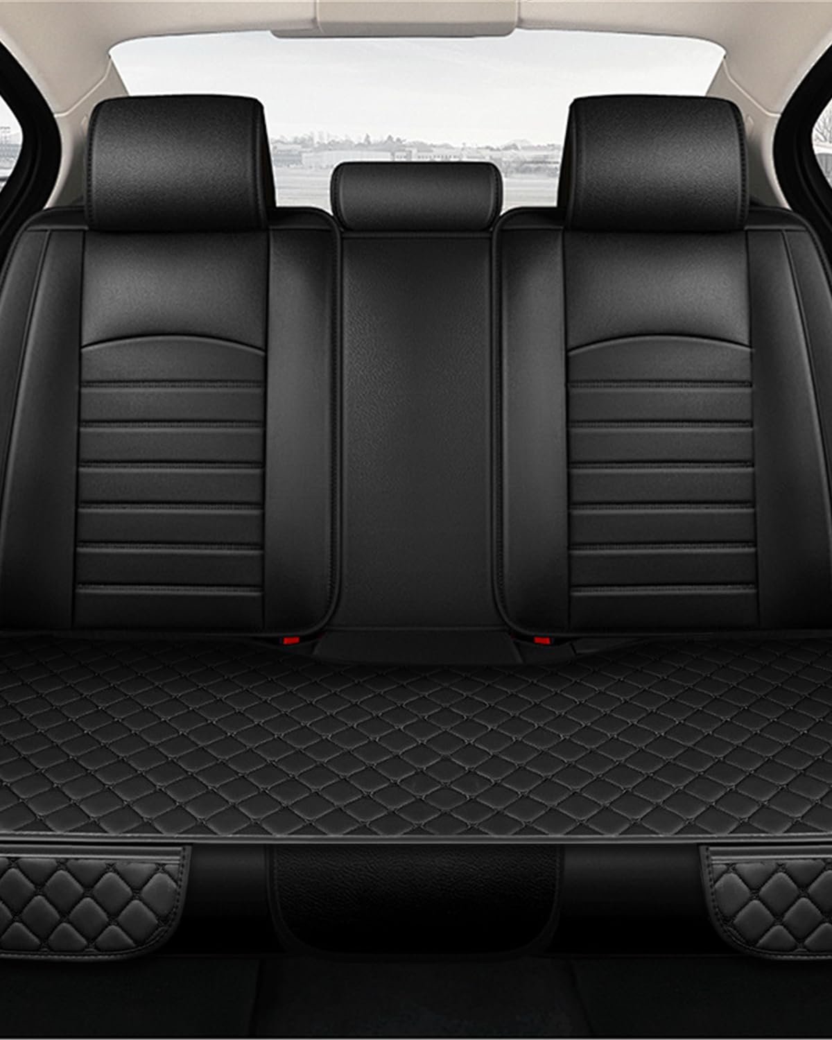 STHIRA® 3Pcs Black PU Leather Car Seat Covers With Anti-Slip Silicone Dot & Storage Pouch, Ultimate Comfort Seat Cover for Car Durability & Protection For Front & Rear Seats, Scratch & Spill Resistant - Image 3
