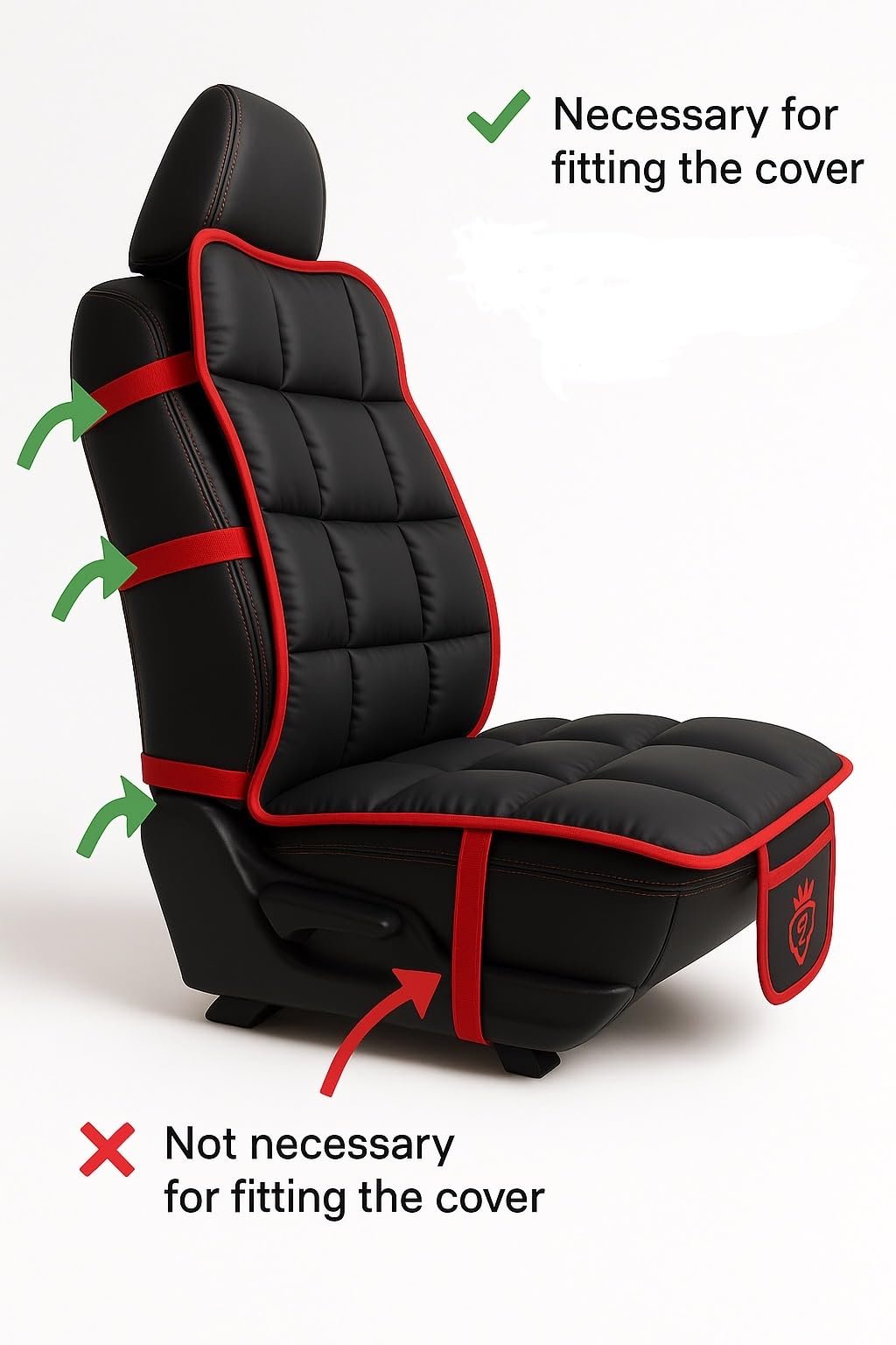3D FRONTLINE Ultra Comfort Luxury PU Leather Black Seat Cover Cushion for All The Cars,SUV,Office Chair,Home Chair with Neck Rest Pillow-Easy Strap Fit,Pocket Flap(Universal Fit,1 Pack) - Image 4