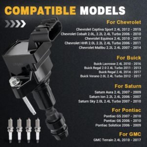 muge racing UF645 Ignition Coil Pack and Iridium Spark Plugs Compatible with Buick LaCrosse Regal Verano, Chevrolet Captiva Sport Cobalt Equinox HHR Malibu, GMC Terrain, Pontiac, Saturn, Replace#UF491