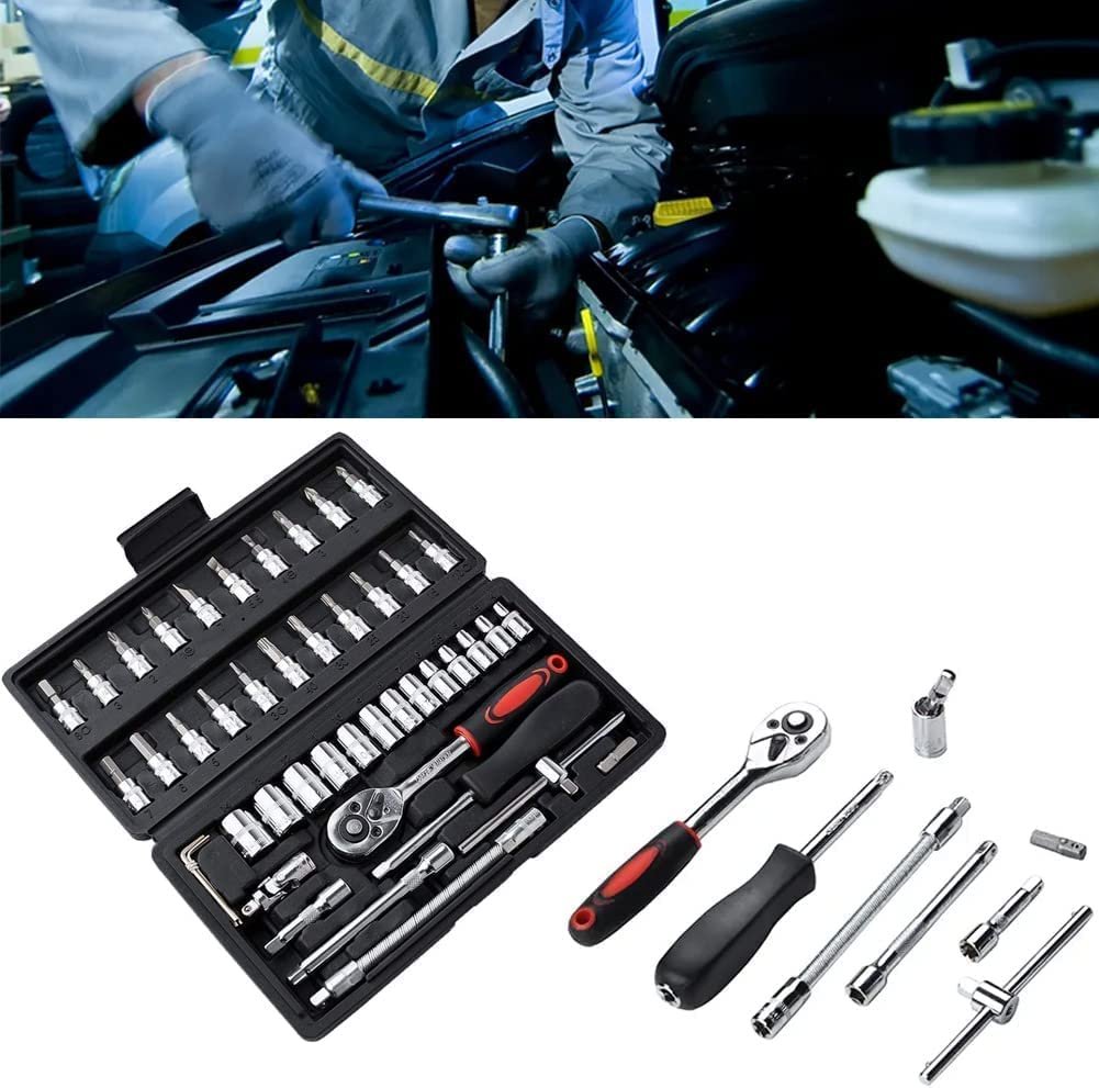ZSIGNS 46Pcs 1/4 Inch Drive Box End Socket Set,Metric Ratchet Wrench Set With 4-14Mm Cr-V Sockets,S2 Bits,Extension Bars,Mechanic Tool Kits For Household Auto Repair (Black), Chrome Vanadium Steel - Image 9