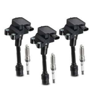 3PCS UF736 Ignition Coils + 3PCS 93593 Iridium Spark Plugs Ignition Coils Pack Fits for 2018-2021 EcoSport, 2014-2017 Fiesta, 2015-2018 Focus 1.0L 1.5L, Coil Pack Set Aftermarket Parts