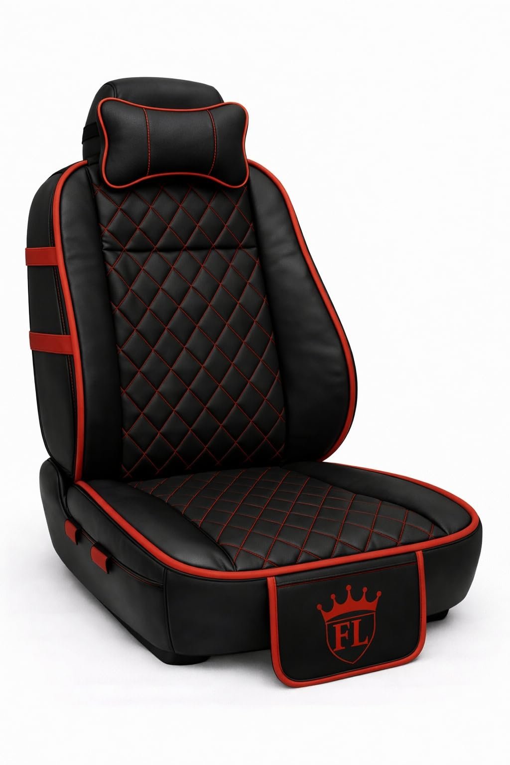 3D FRONTLINE Ultra Comfort Luxury PU Leather Black Seat Cover Cushion for All The Cars,SUV,Office Chair,Home Chair with Neck Rest Pillow-Easy Strap Fit,Pocket Flap(Universal Fit,1 Pack)