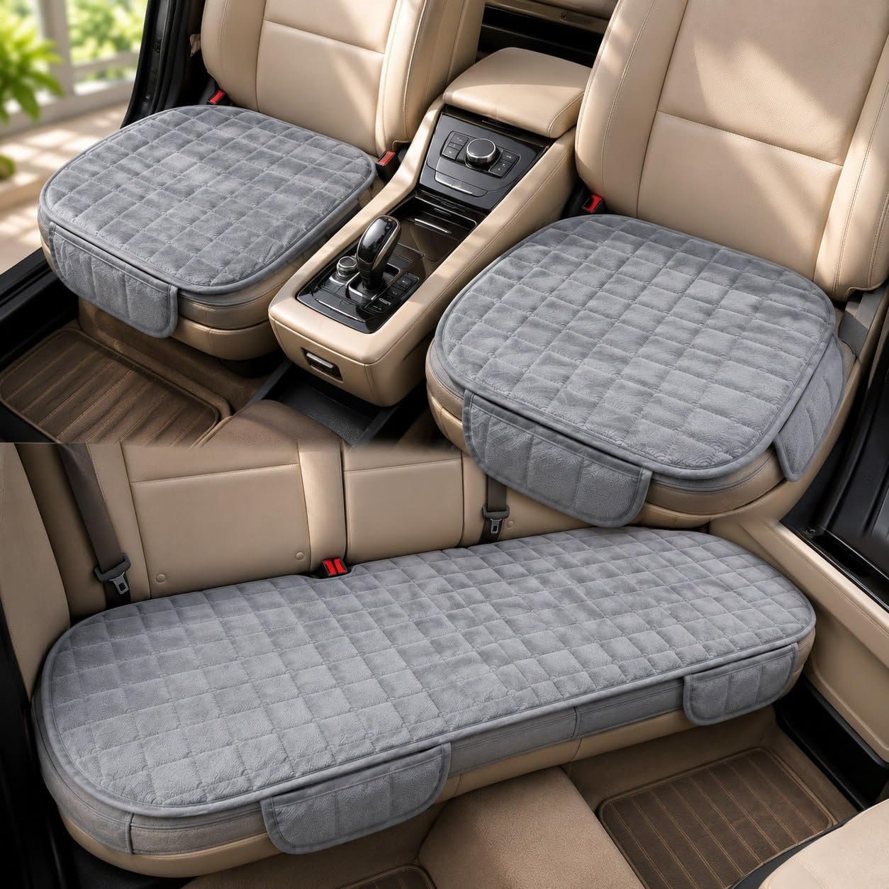 WEXSA Foam Car Seat Cushion Cover, Convertible Back Seat Extender & Travel Bed, Quilted Padded Seat Protector, Universal Fit for Most Cars, Non-Slip Seat Cushion (3Pcs Grey Cover)