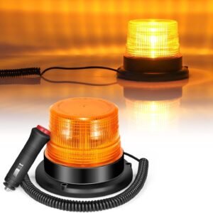 AutoBizarre 12V/24V Revolving Amber Yellow Orange Emergency Clearance Warning Strobe LED Beacon Lights with Magnetic Base & Cigarette Lighter Cord For All Cars, Trucks, Vans, SUVs, etc.