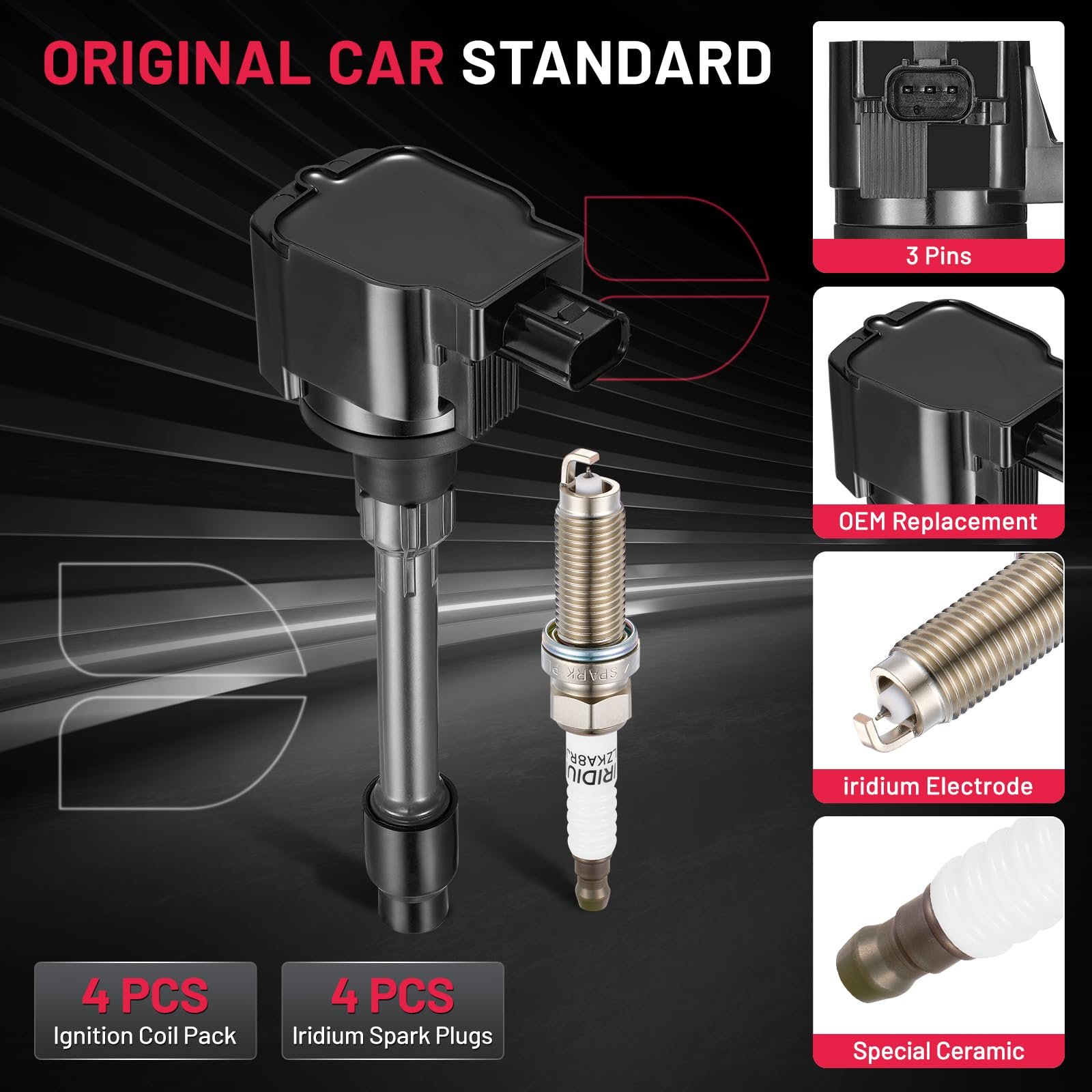 4 Ignition Coil Pack UF781 and 4 Iridium Spark Plug 95660 Compatible with Honda Civic CR-V l4 1.5L 2017 2018 2019 2020 2021 2022 Coil for 3052059B013 CM11122 - Image 4