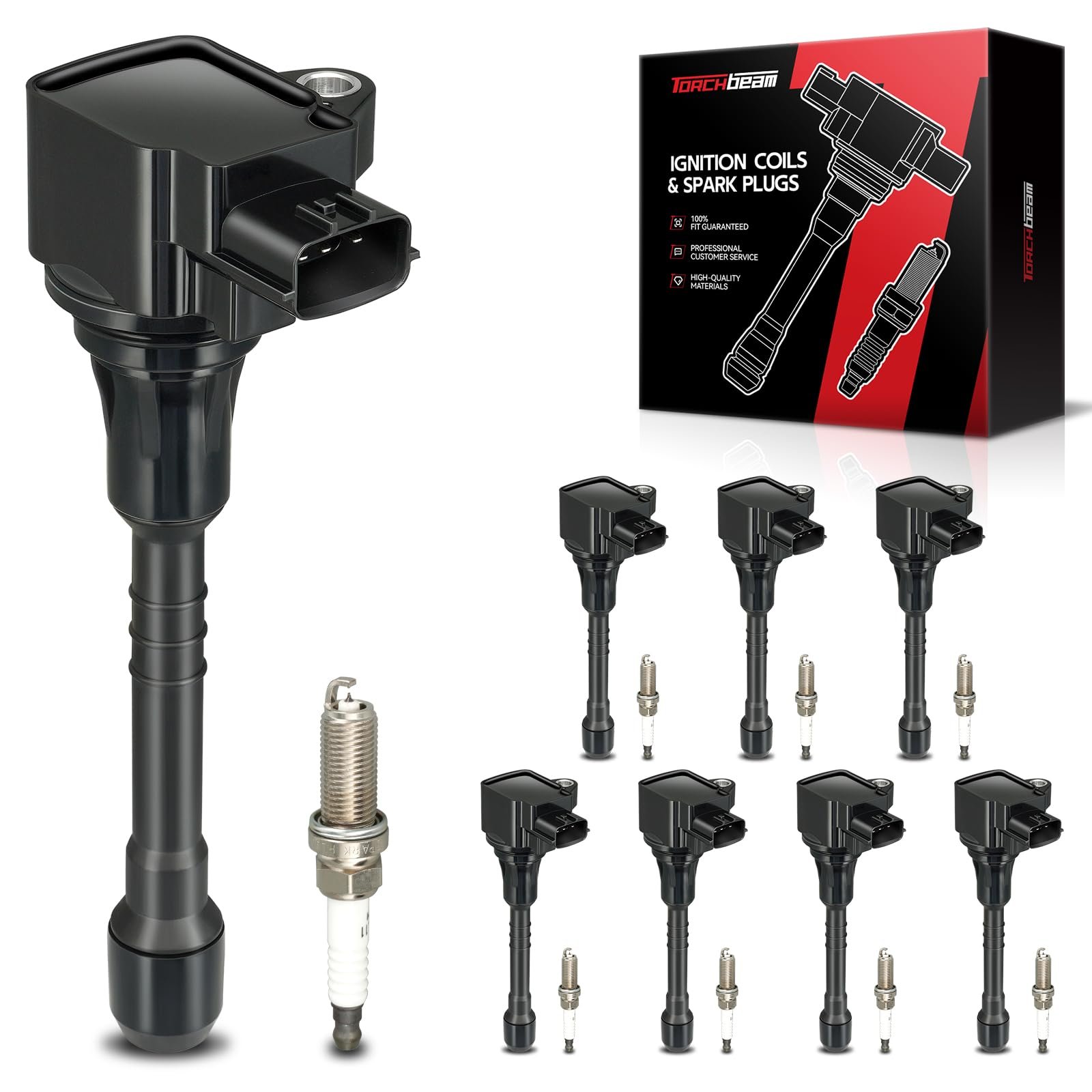 Torchbeam Set of 8 UF677 Ignition Coils Packs and Spark Plugs Fit for Nissan Infiniti 2011 2012 2013 QX56, 2014-2023 QX80, 2010-2023 Armada 5.6L V8 Coils Replacement for UF677 UF650 1406