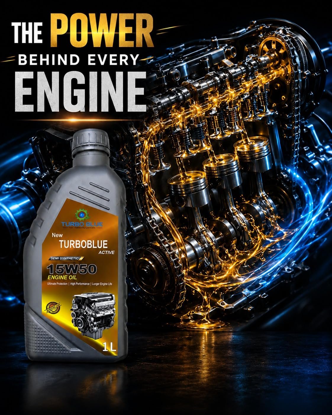 TURBO BLUE 15W50 Engine Oil 1 Litre High Performance Motorcycle Engine Lubricant Enhanced Engine Protection & Smooth Performance Pack of 1 - Image 4