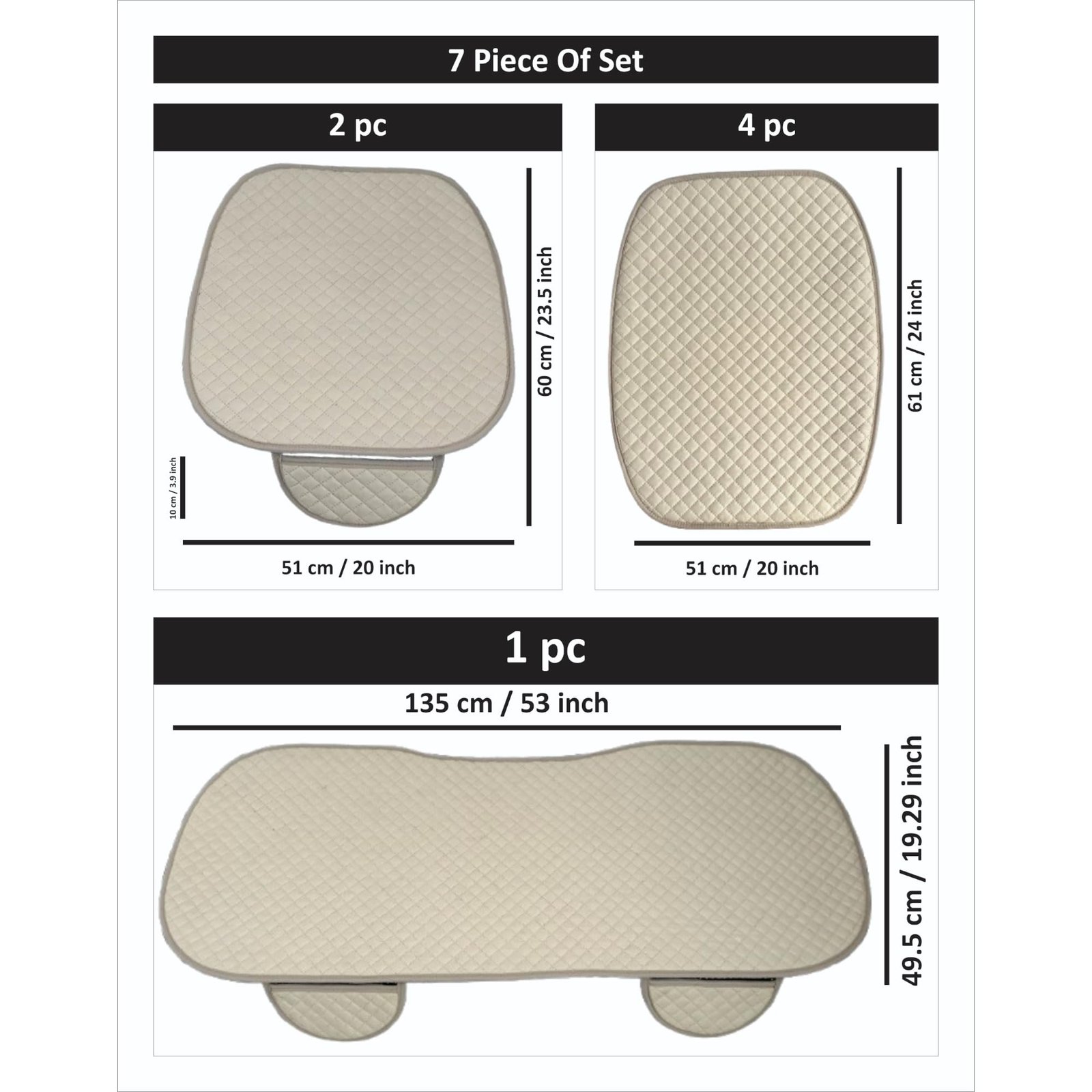 AURAFRESH Car Seat Protector Cushions Cover, Airbag friendaly. (BAIGE, 7PC Front & Rear SEAT Full Set) - Image 3
