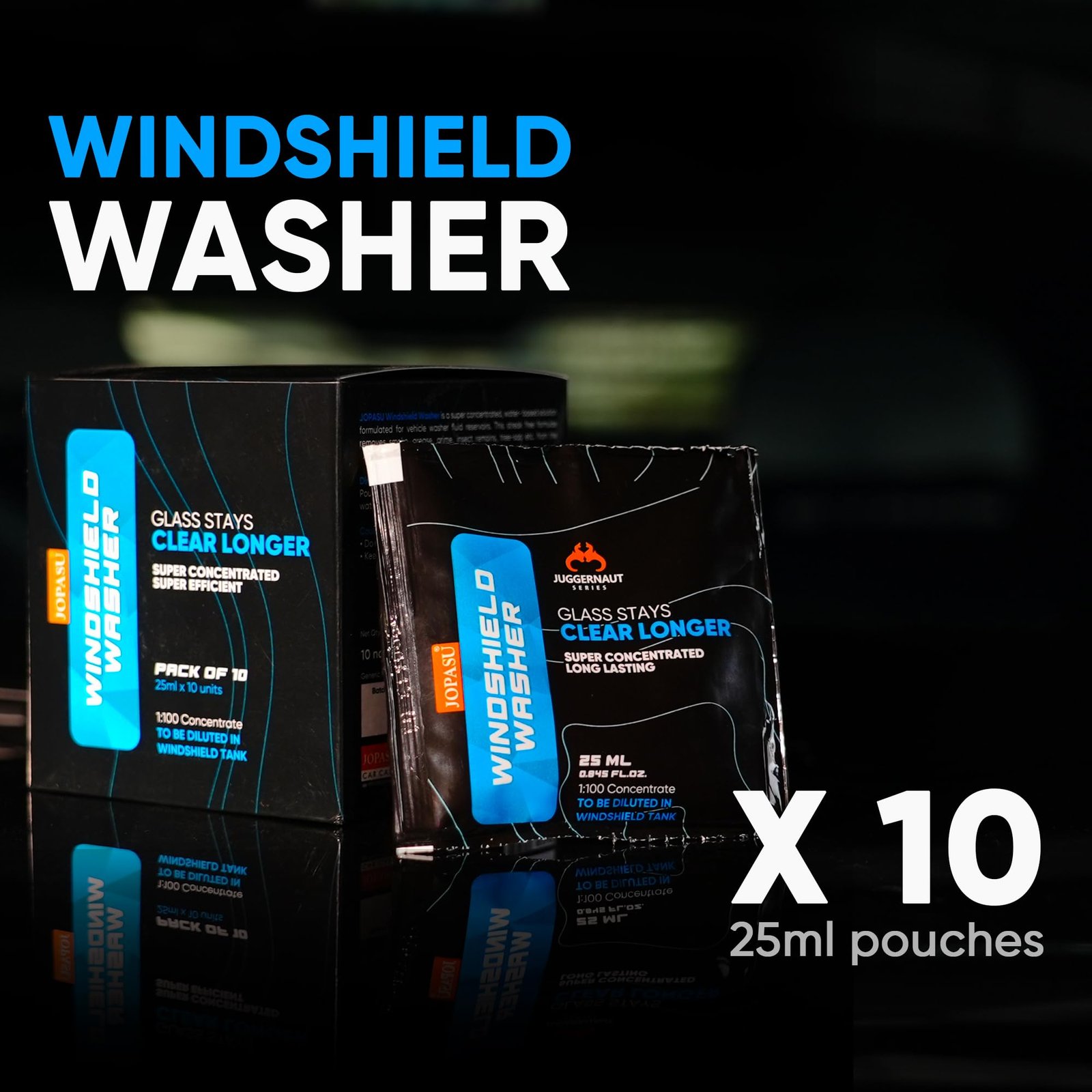 JOPASU Windshield Washer Fluid – Car Windshield Cleaner Liquid Pouch, 25ml X 10 | Super Concentrated Formula | Crystal Clear, Spot-Free & Streak-Free Cleaning - Image 2