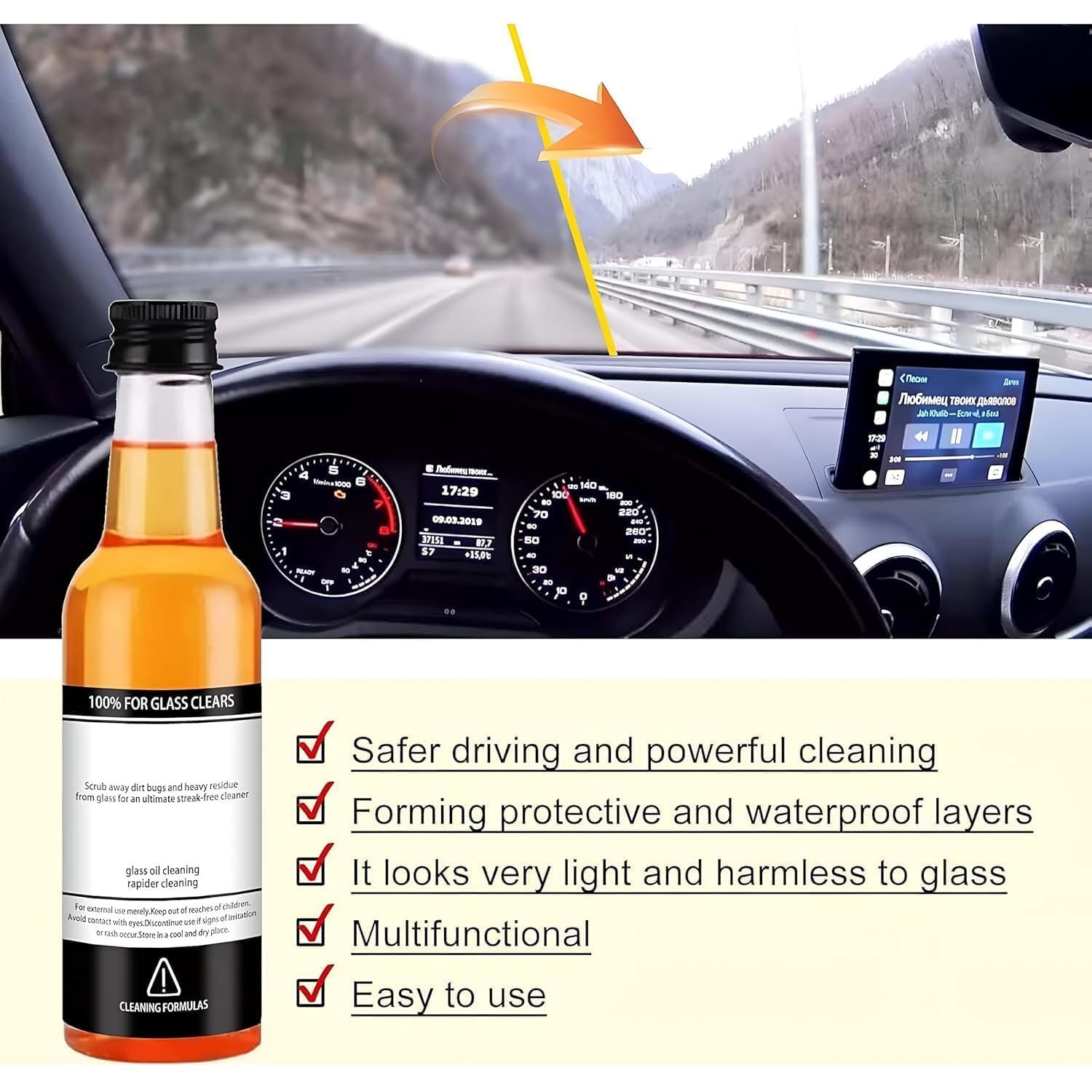 Car Windshield Cleaner and Oil Remover – Anti-Glare, Quick-Dry,Scratch-Resistant,Smudge-Free Glass Cleaner with UV Protection,Water-Repellent,Dust-Resistant Formula for Auto Glass|Mirrors|Windows (1) - Image 2