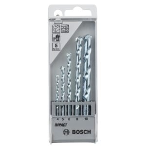 BOSCH 5-piece CYL-1 Masonry Drill Bit Set, For Professionals, Compact and Portable, Two-Cutter Tip, 2-flute U-shape, Impact Drill Compatibility, 5 Masonry Bits of 4mm, 5mm, 6mm, 8mm,and 10mm