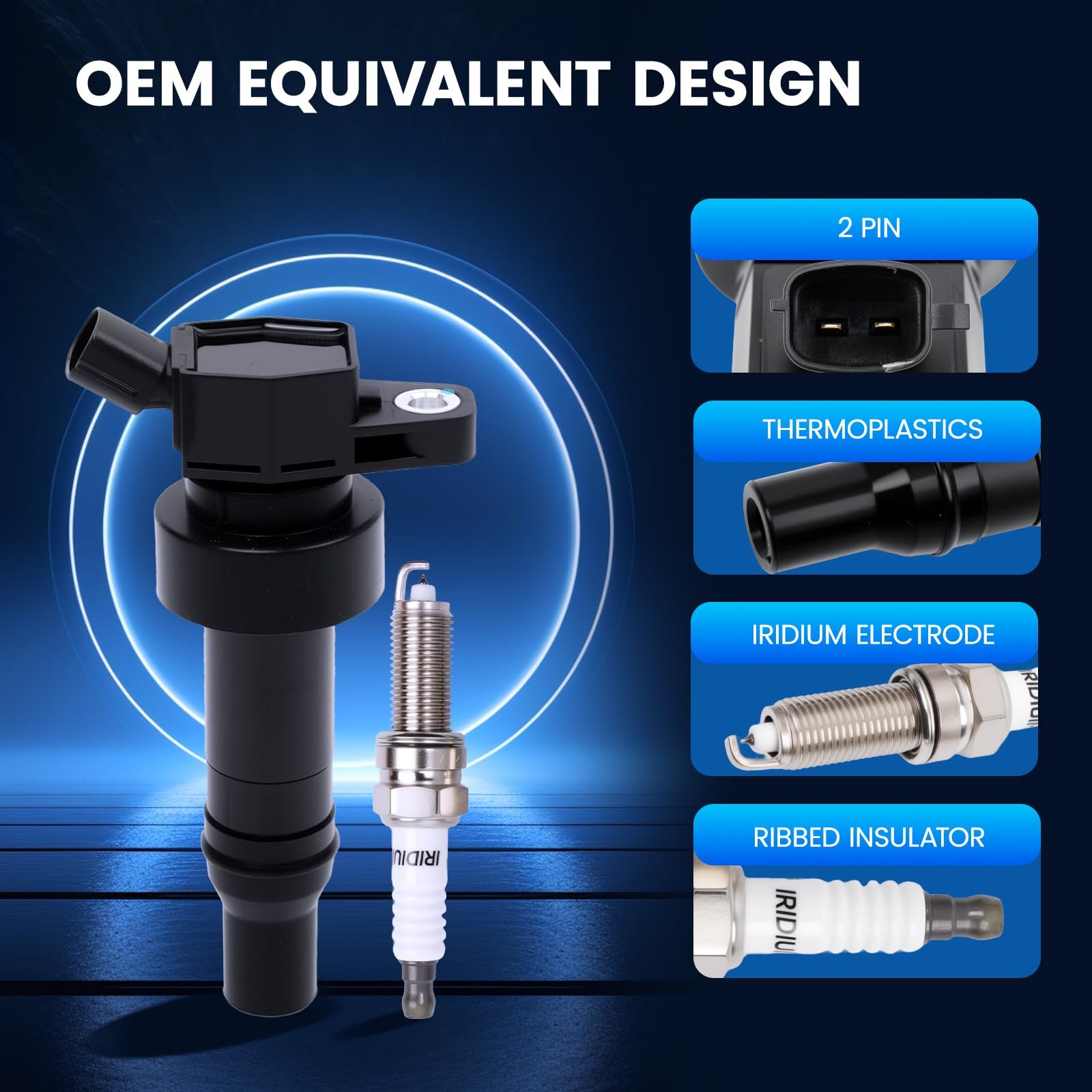 YOMALL 4PCS UF652 Ignition Coils + 4PCS 93815 Iridium Spark Plugs Ignition Coils Pack Fits for 2012-2019 Accent, 2012-2017 Veloster, 2012-2019 Rio, 2012-2019 Soul 1.6L, Coil Pack Aftermarket Parts - Image 3