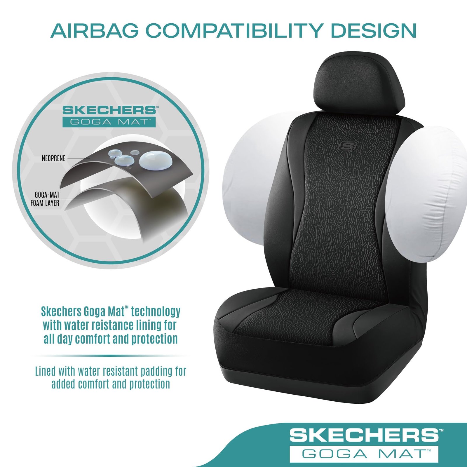 Skechers Car Seat Covers,Leather Seat Covers with GOGA Mat Technology,Waterproof Car Seat Covers Full Sets,Airbag Compatible,Comfort Universal Fit for Most Cars,Vans,Trucks,SUVs,Black - Image 5