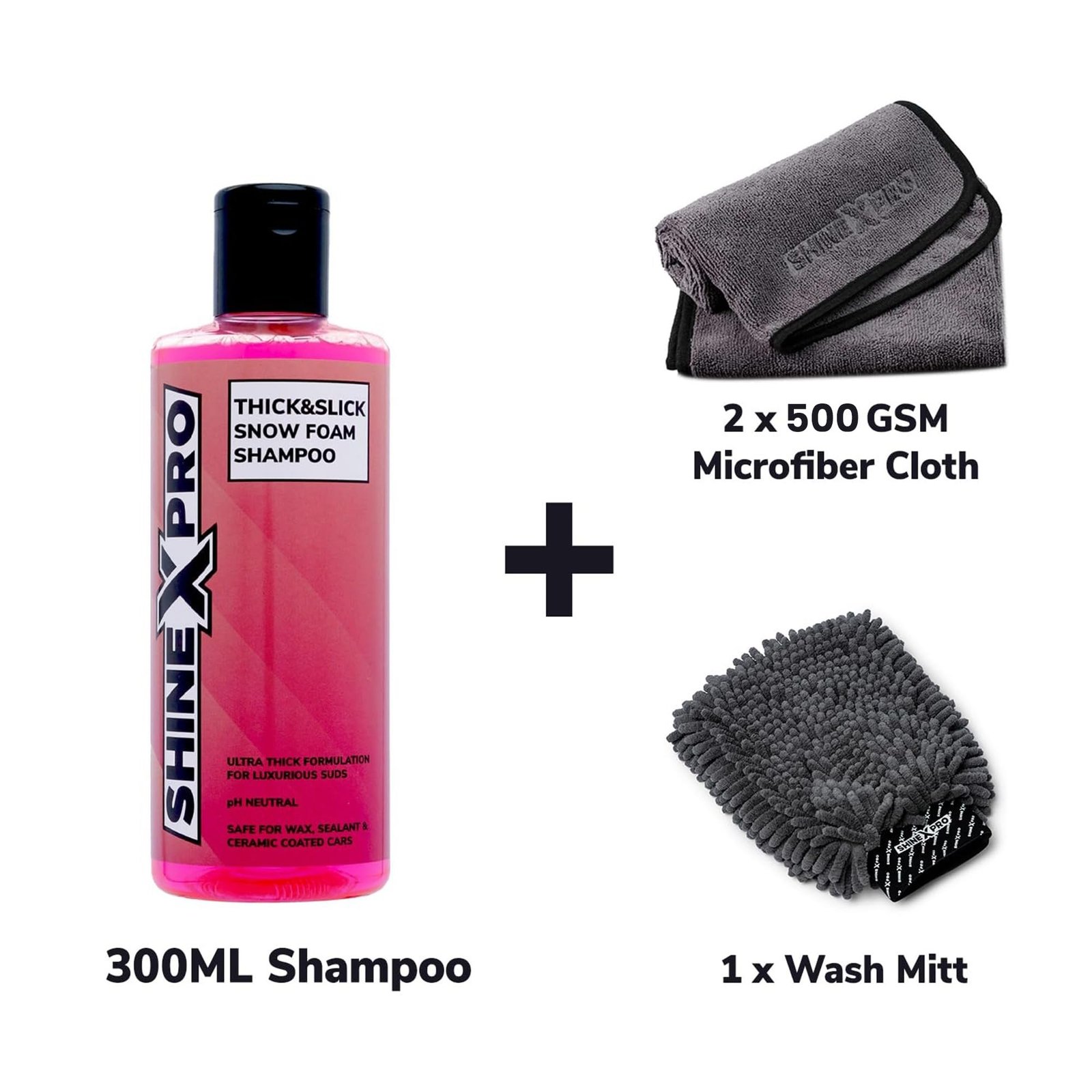 ShineXPro Foam Car Wash Shampoo With 2Pcs 500GSM Microfiber Cloth & Wash Mitt - Thick Foam With Shine Enhancing Formula - Image 3