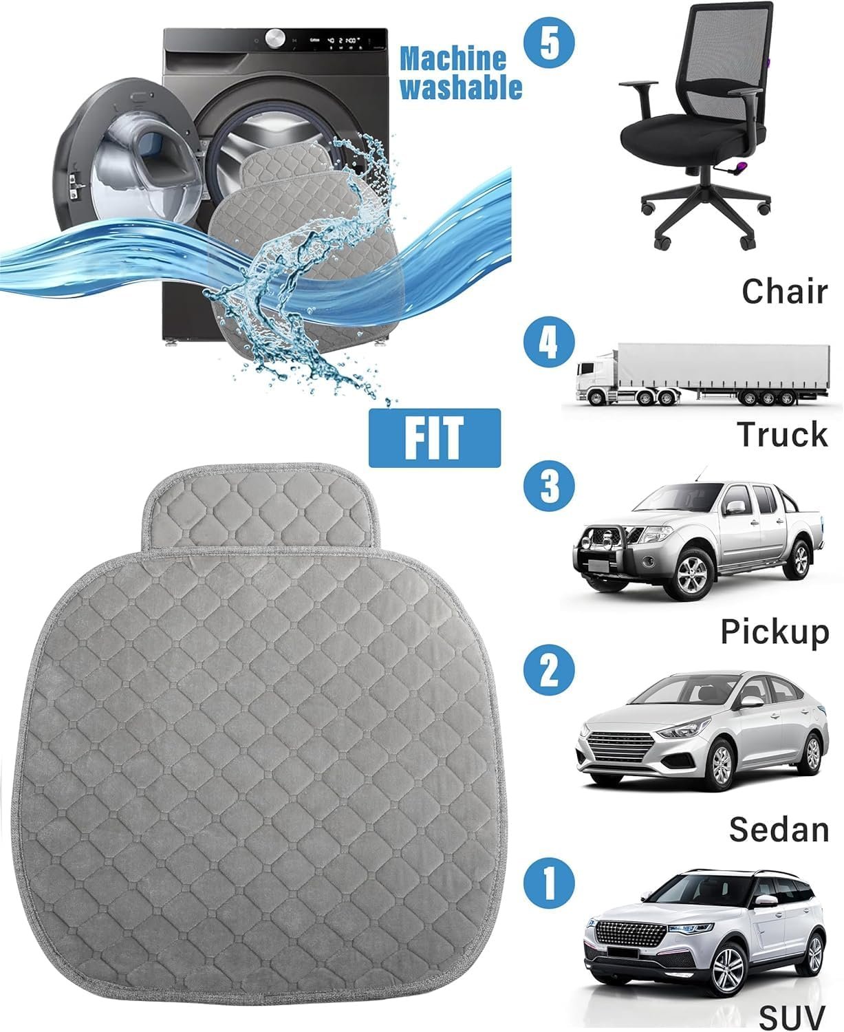 VANITYA Car Seat Soft Cover with Non-Slip Grip and Storage Pouch, Breathable, Memory Foam Comfort Seat Protector for Cars Universal Fit, Anti-Wear, Pressure Relief, Easy Installation - Image 6