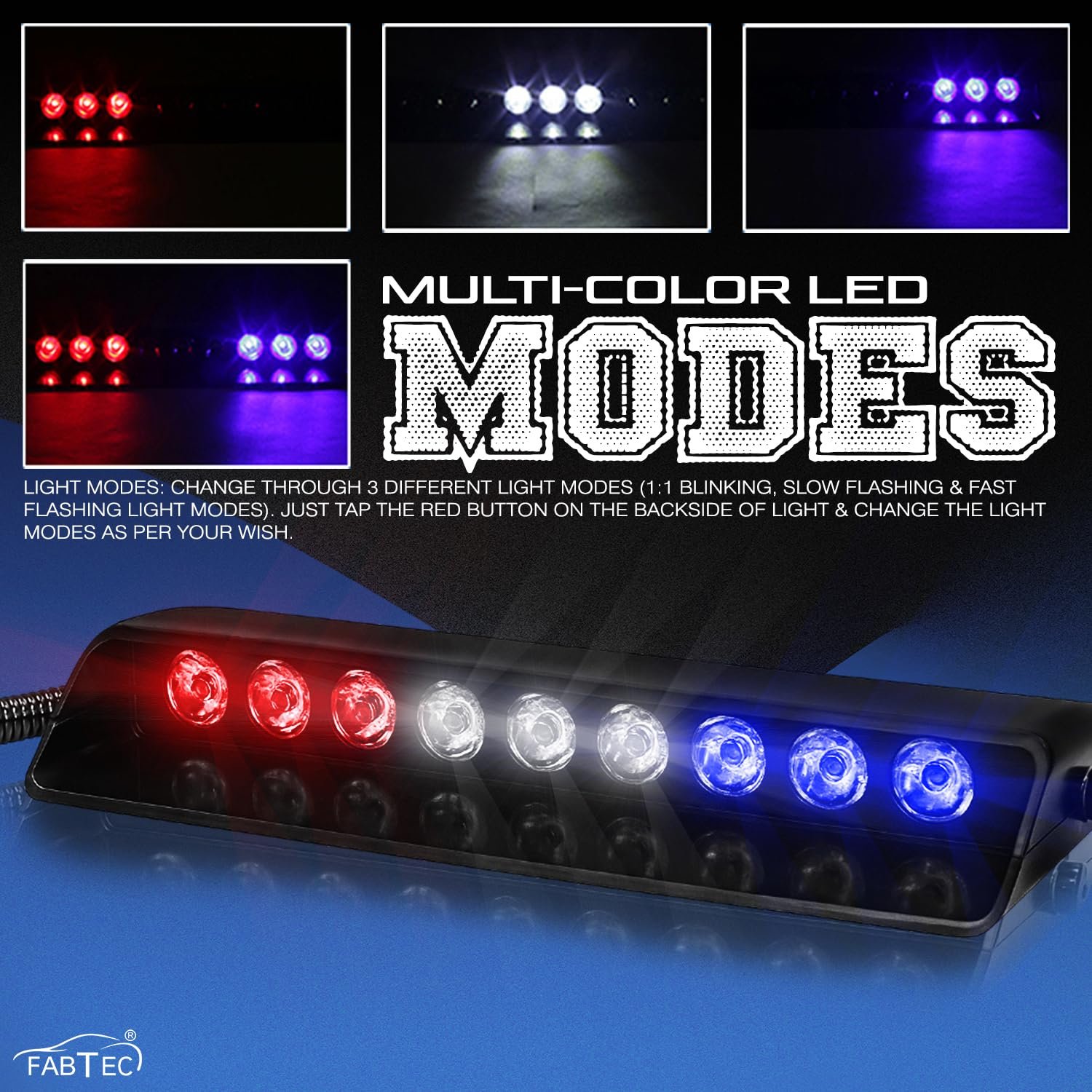 FABTEC Car Police Light 9 Led Red & Blue and White Strobe Flashing Warning Emergency Led Lights for All Cars - Image 3
