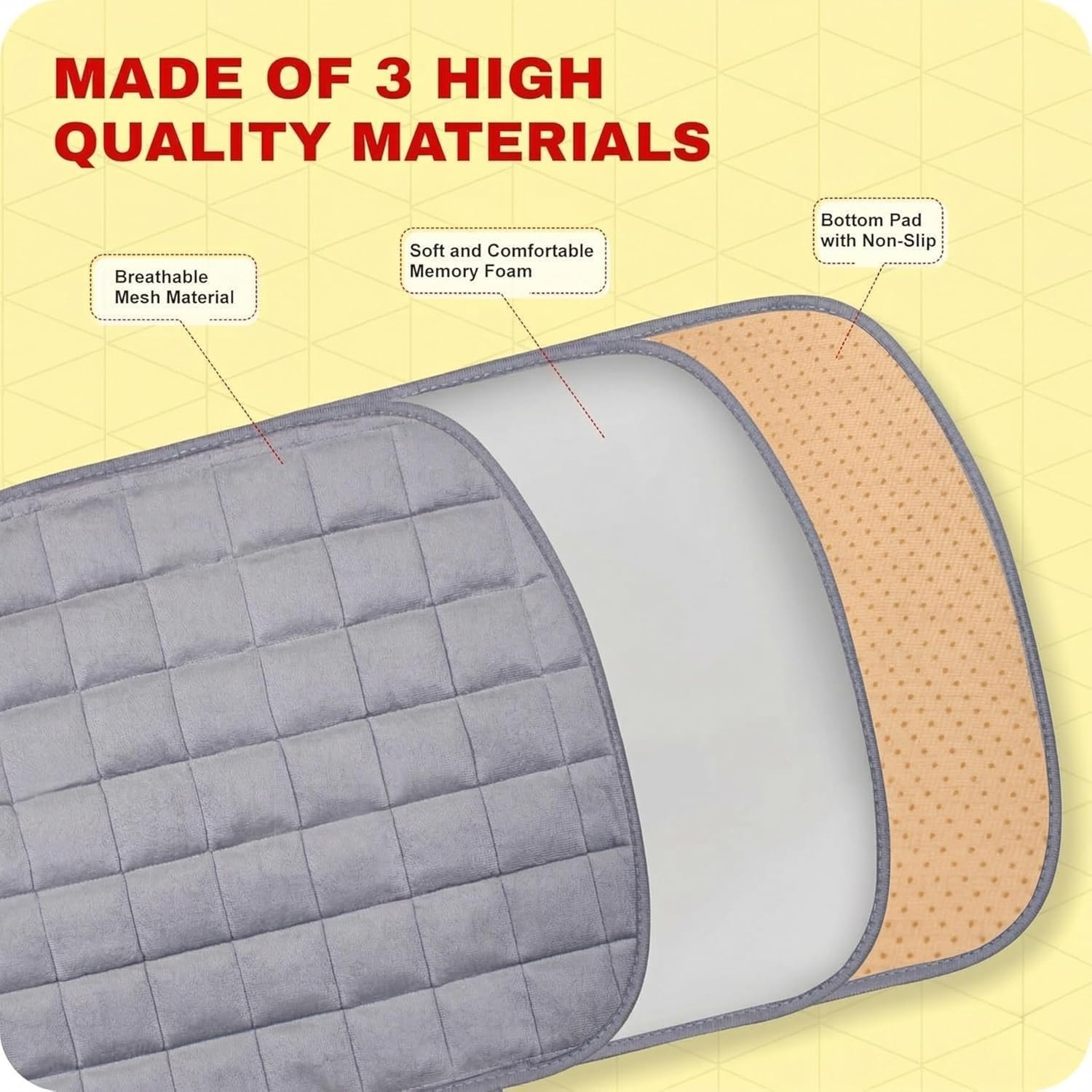 WEXSA Foam Car Seat Cushion Cover, Convertible Back Seat Extender & Travel Bed, Quilted Padded Seat Protector, Universal Fit for Most Cars, Non-Slip Seat Cushion (3Pcs Grey Cover) - Image 4