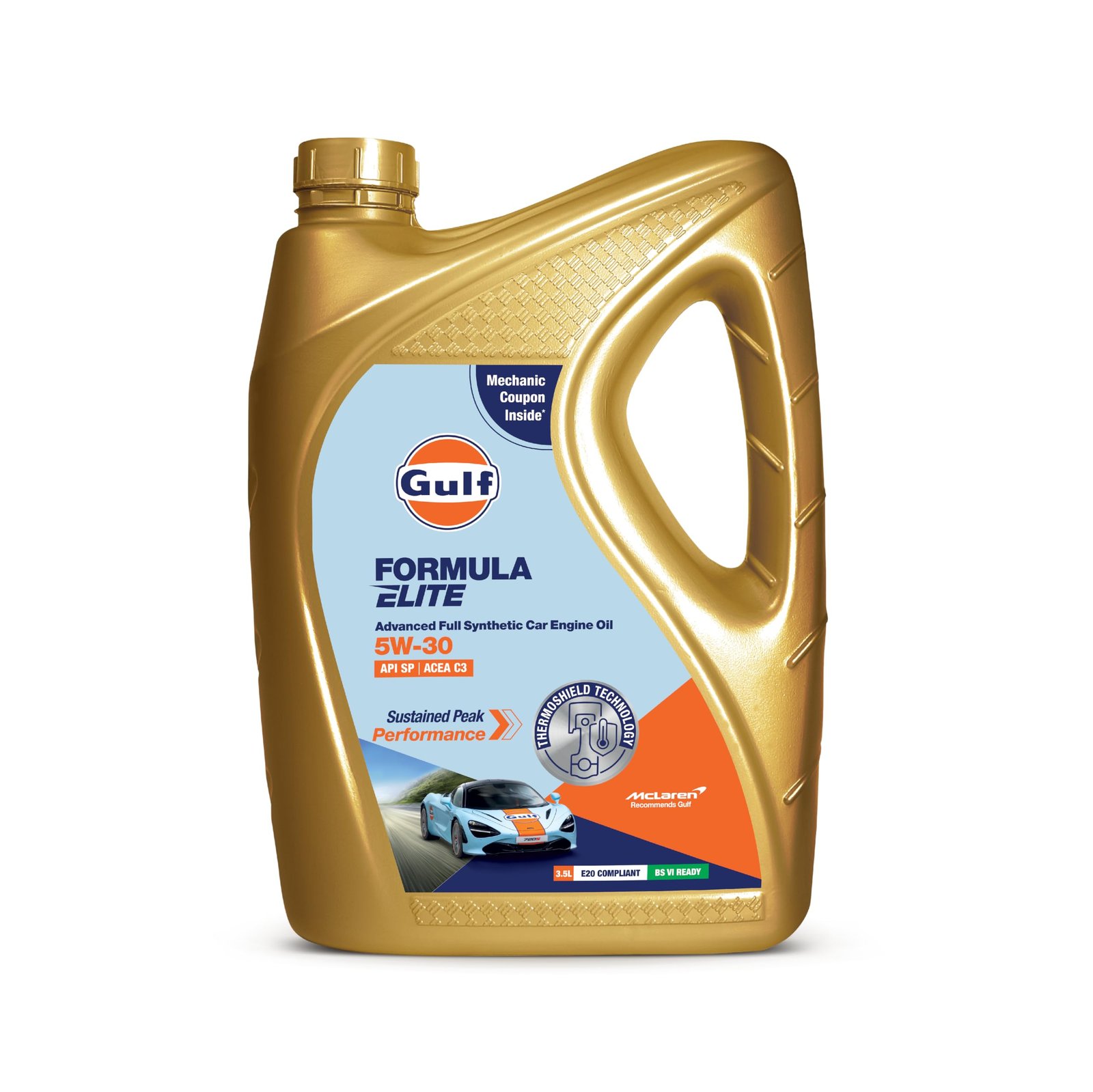 Gulf FORMULA ELITE 5W30 API SP, ACEA C3 | Mercedes Benz, BMW, Renault Approvals | 4 Wheeler Car Advanced Full-Synthetic Engine Oil [3.5 L] - Pack of 1