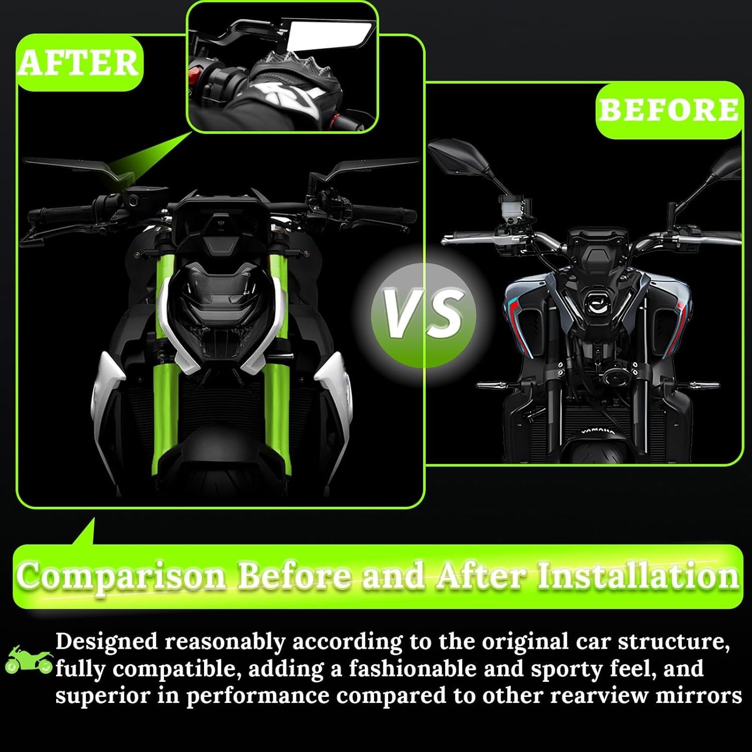Eliane Universal Motorcycle Bike Mirrors Set Adjustable Rotating Rear View Mirror Stealth Wind Wing Side For All Bikes (York nut Fitting 8mm, 10mm) - Image 9