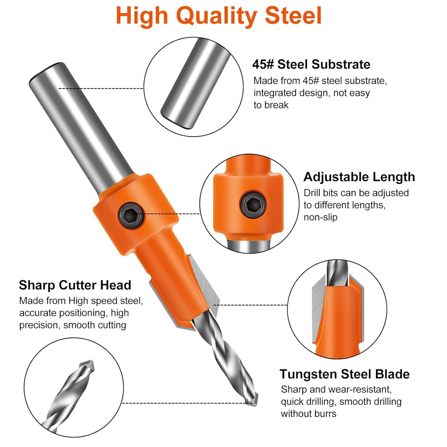 Serplex® 10Pcs Wood Countersink Drill Bit Set, 5Pcs Countersink Drill Bit - Image 2