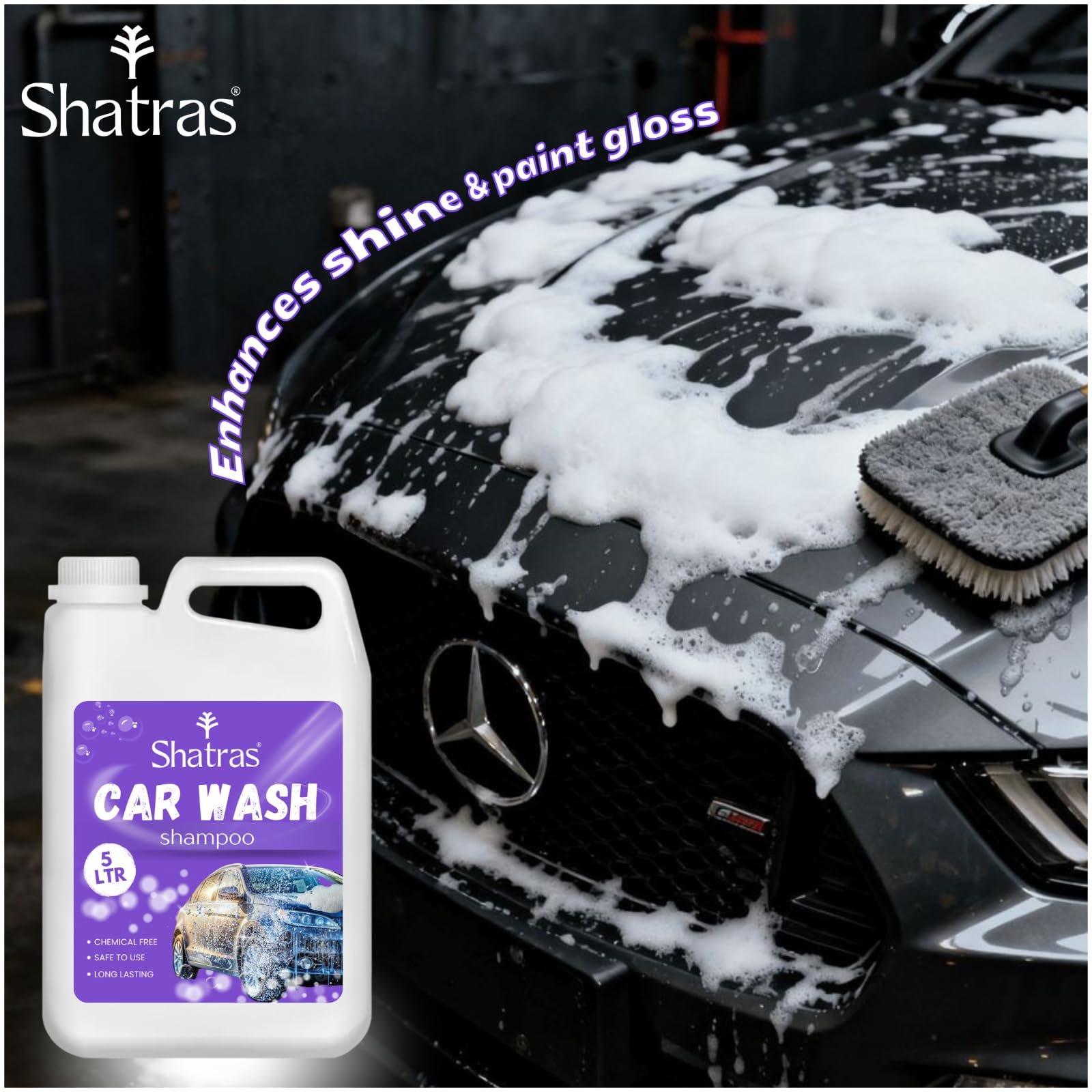 Shatras Car Wash Shampoo – High-Foaming Car Cleaning Liquid | pH-Neutral Formula | Scratch-Free Wash | Deep Cleaning & Extra Shine | Suitable for All Vehicles – 5 L (Purple) - Image 4