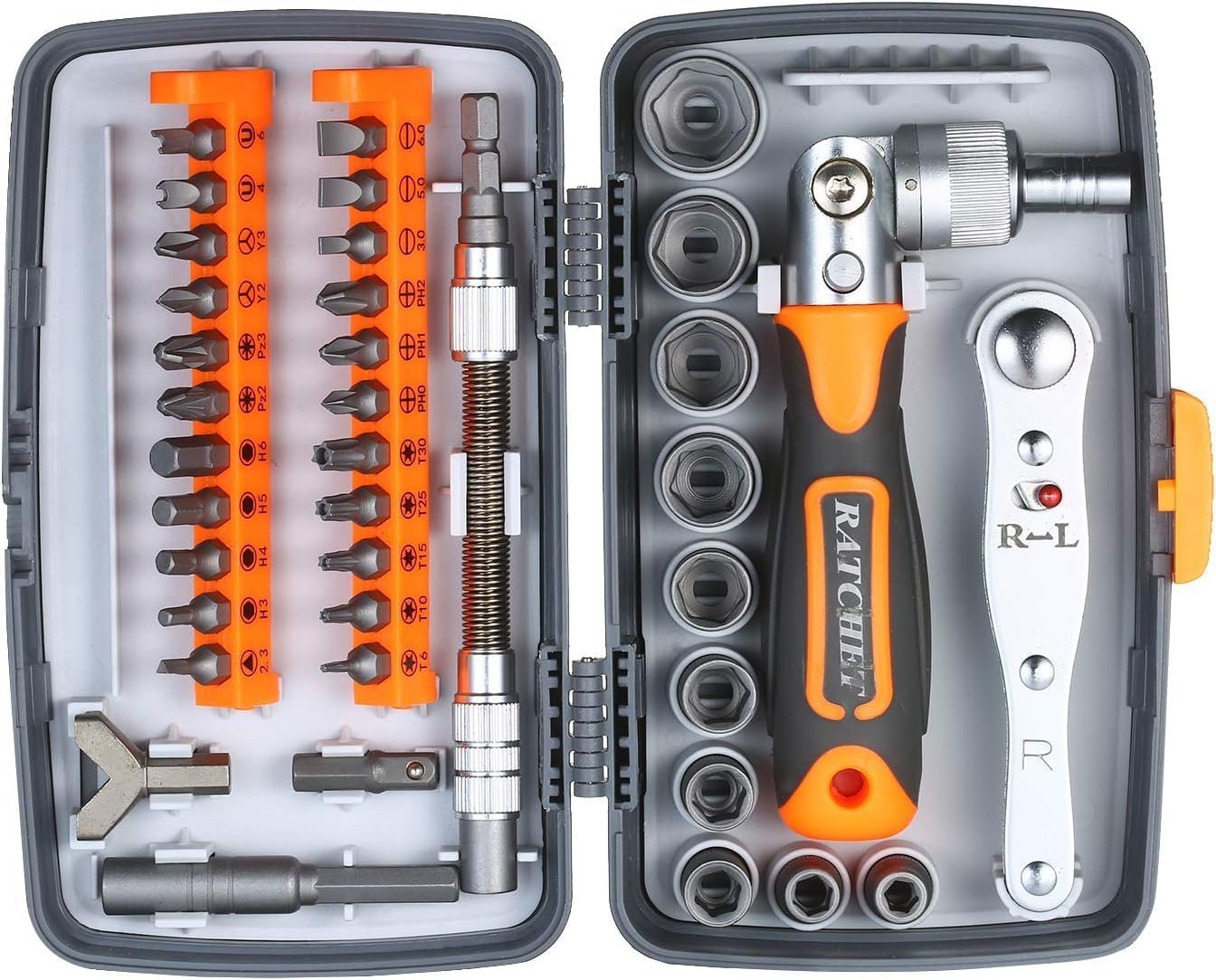 Novo 2025 38pc Precision Ratchet Screwdriver Bit Set Magnetic Screwdrivers Kit Electronics Repair Tool Kit with Flexible Shaft Extension Rod for Phone Laptop (NO-2880A), Multicolor