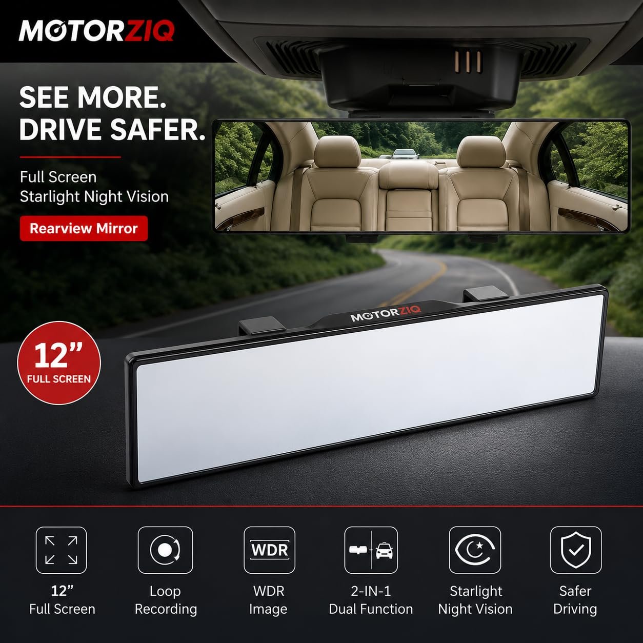 Car Panoramic Rear View Mirror | Wide Angle Blind Spot Mirror for Car | Interior Rearview Mirror Clip-On | Anti-Glare Large Vision Safety Mirror for Cars, SUVs & Trucks - Image 2