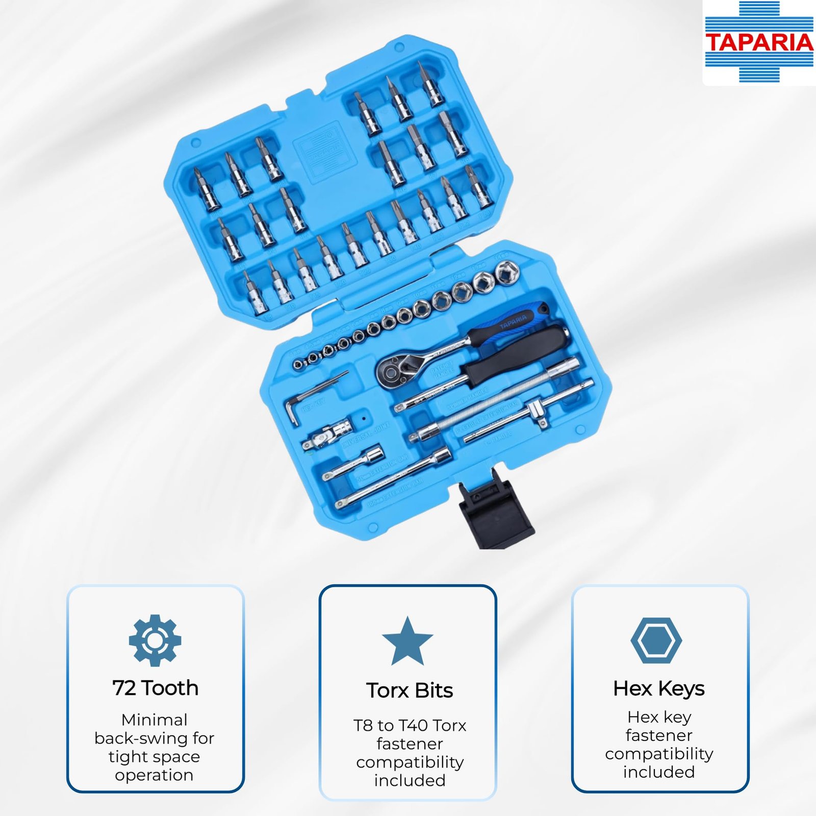 Taparia SA46 Socket Set, 1/4 Inch Drive, 46 Pieces | Chrome Vanadium Steel Sockets & Bits | Professional Mechanic & Home Tool Kit. Suited for Professionals, Workshops, Industries and DIY. - Image 5