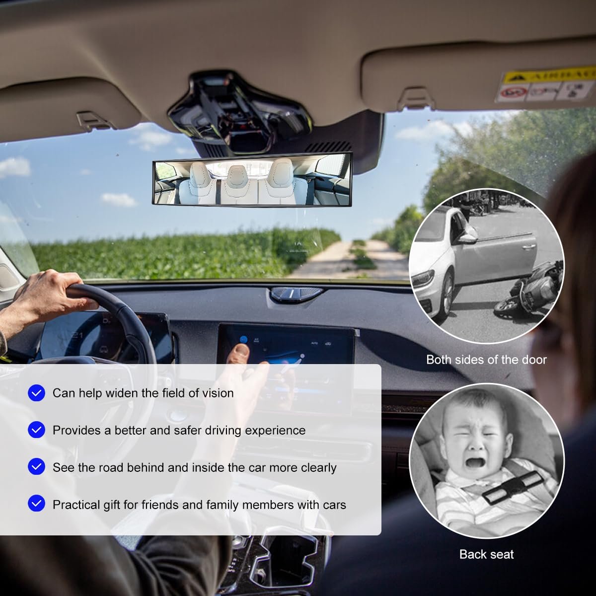 LSKASELUE Car Rearview Mirror, 12.2 Inch Curved Panoramic Clip-on Rear View Mirror to Reduce Blind Spot, Universal Interior Anti Glare HD Rearview Mirror for Cars Trucks SUVs - Image 6