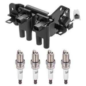 SYKRSS UF424 Ignition Coils & 7090 Spark Plugs Compatible with Hyundai Accent 2001-2005, 1.6L l4 - Replaces 27301-26600