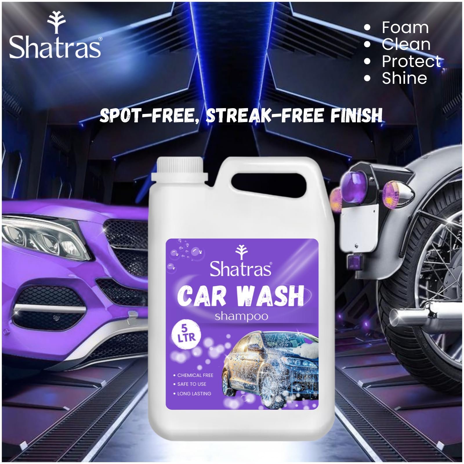 Shatras Car Wash Shampoo – High-Foaming Car Cleaning Liquid | pH-Neutral Formula | Scratch-Free Wash | Deep Cleaning & Extra Shine | Suitable for All Vehicles – 5 L (Purple) - Image 3